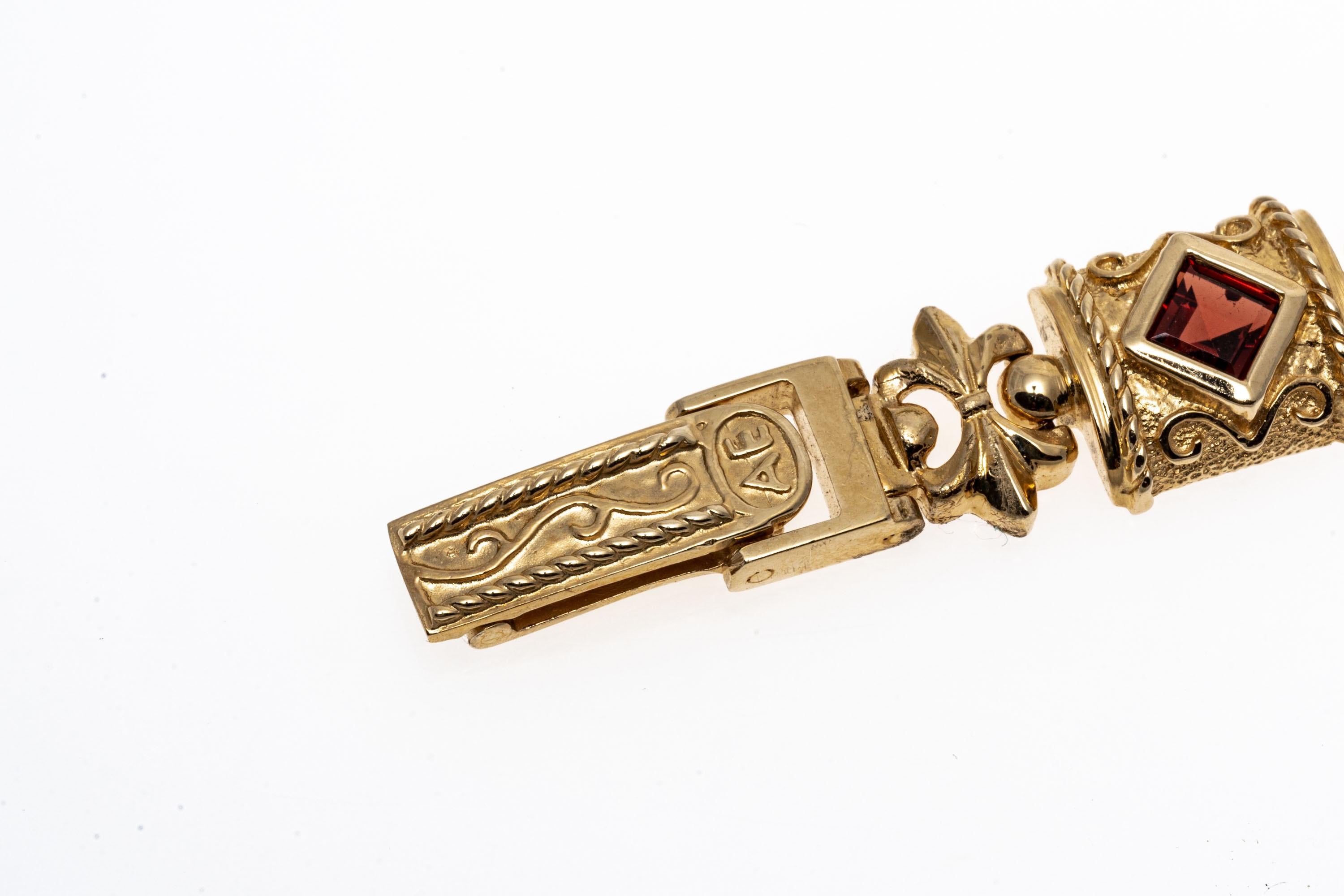 14 Karat Gelbgold Liberty $5 Münze und Granat Gliederarmband, App. 1,60 TCW Damen