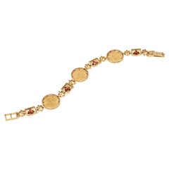 14k Yellow Gold Liberty $5 Coin and Garnet Link Bracelet, App. 1.60 TCW