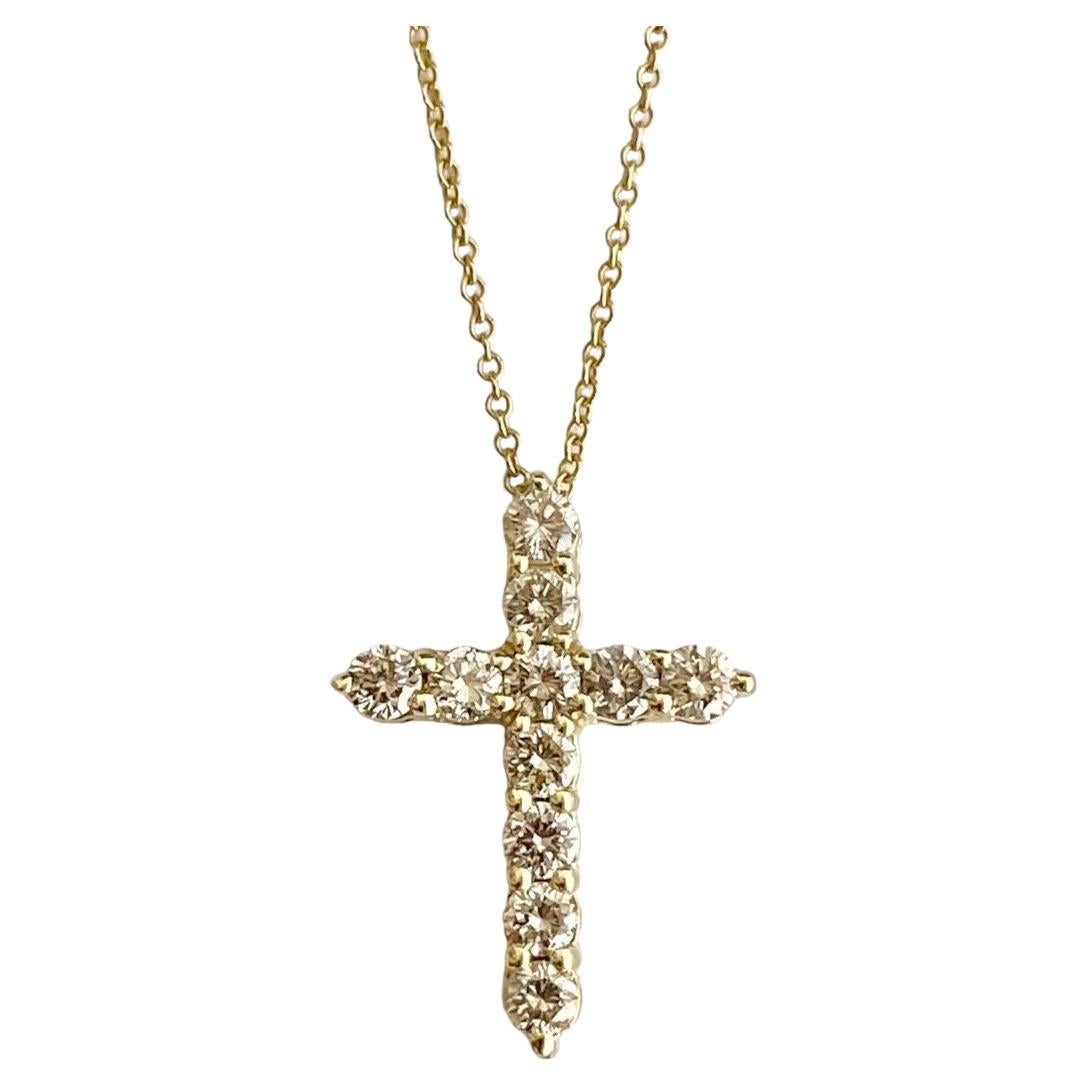 Colgante Cruz Diamante Champán Light Oro Amarillo 14k