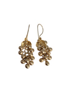14k Yellow Gold Light Matte Finished Dangling Grape Bead Earrings #23211