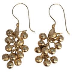 14k Yellow Gold Light Matte Finished Dangling Grape Bead Earrings #23211