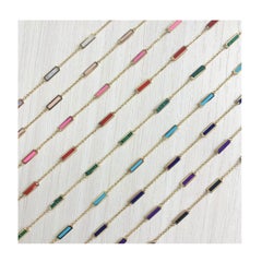 14k Yellow Gold & Light Pink Inlay Station Bar Bracelet, Made in Italy