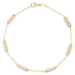 14k Yellow Gold & Light Pink Inlay Station Bar Bracelet, Made in Italy