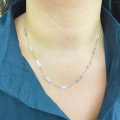 14k Yellow Gold & Light Pink Inlay Station Bar Necklace, Made in Italy