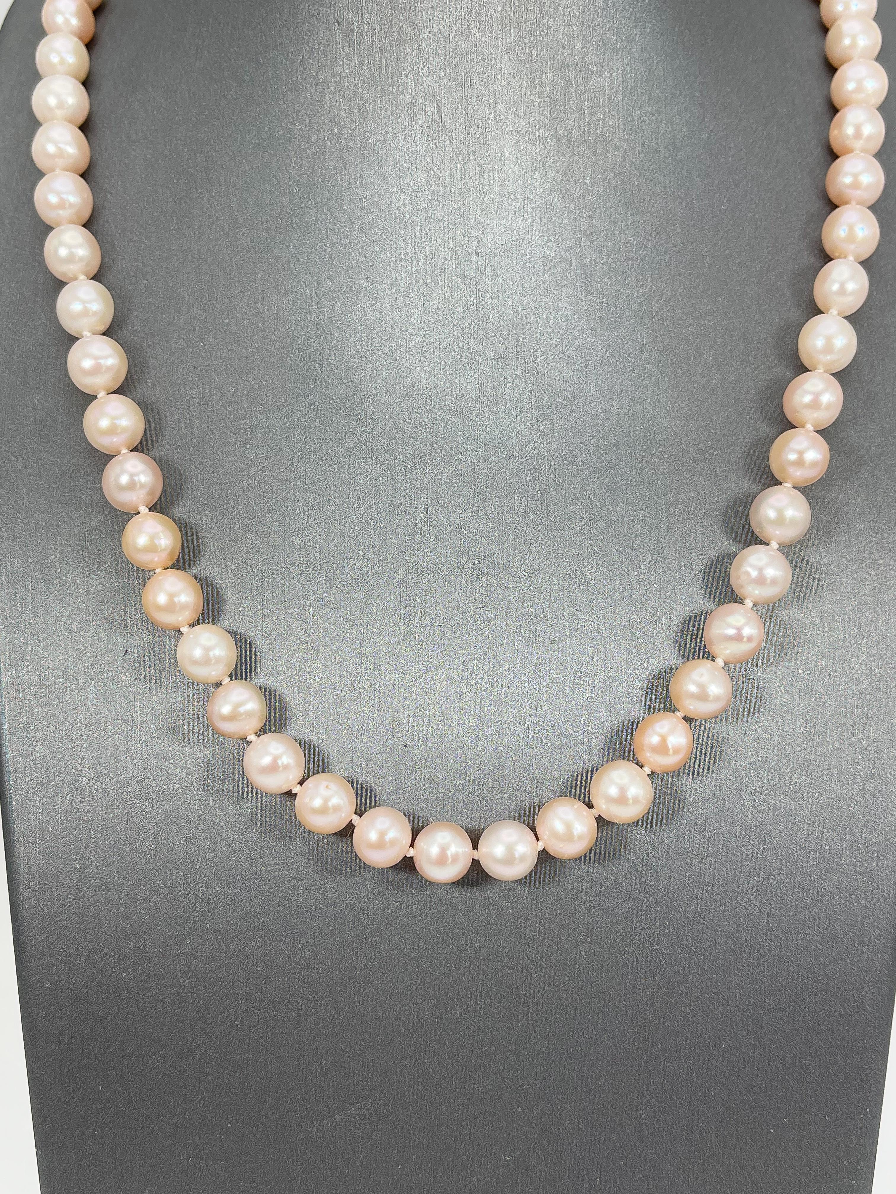 Bead 14K Yellow Gold Light Pink Pearl Necklace For Sale