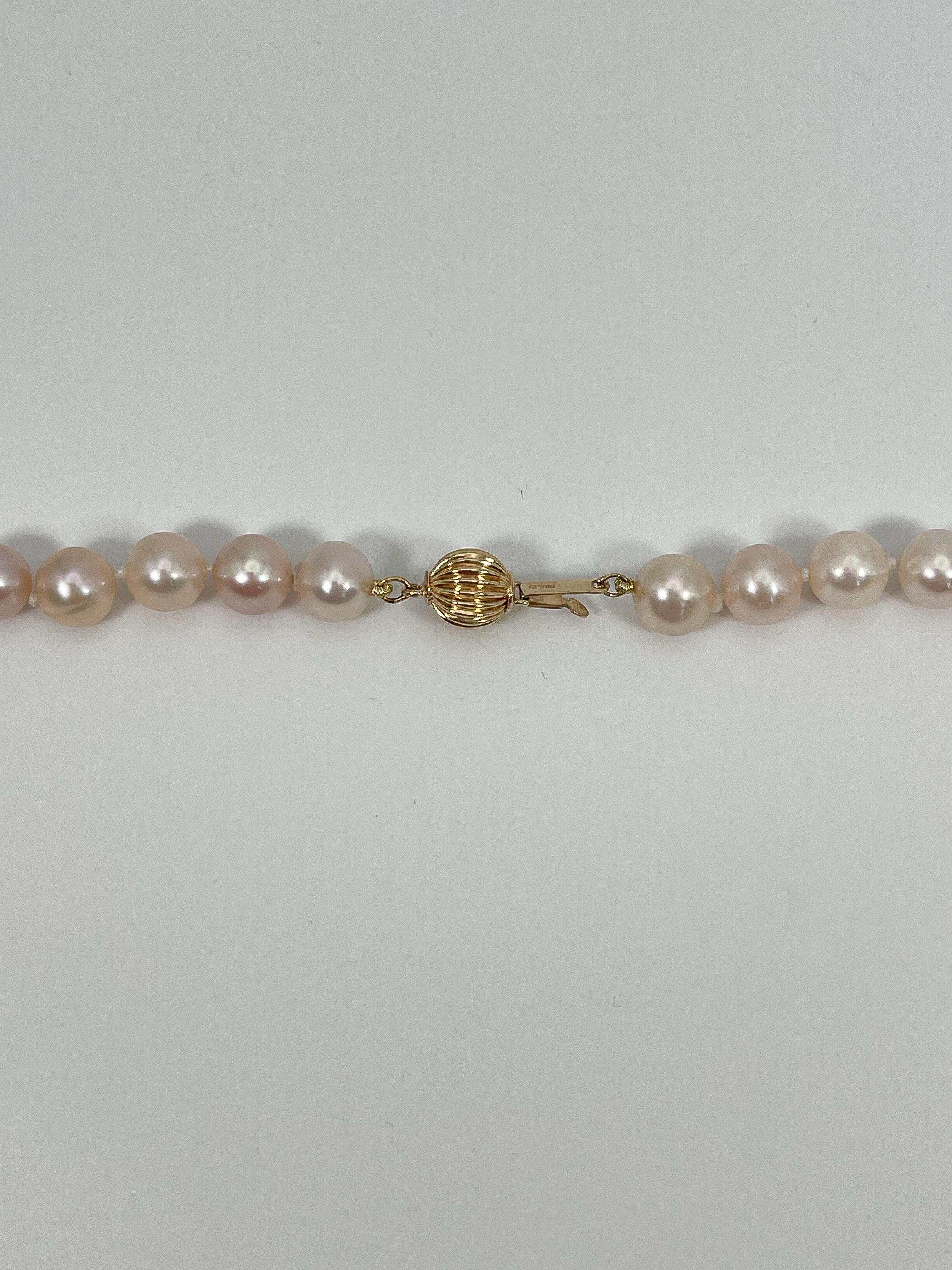 Women's 14K Yellow Gold Light Pink Pearl Necklace For Sale