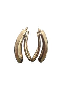 14k Yellow Gold Lightly Textured Double Oval Hoop Earrings #23145