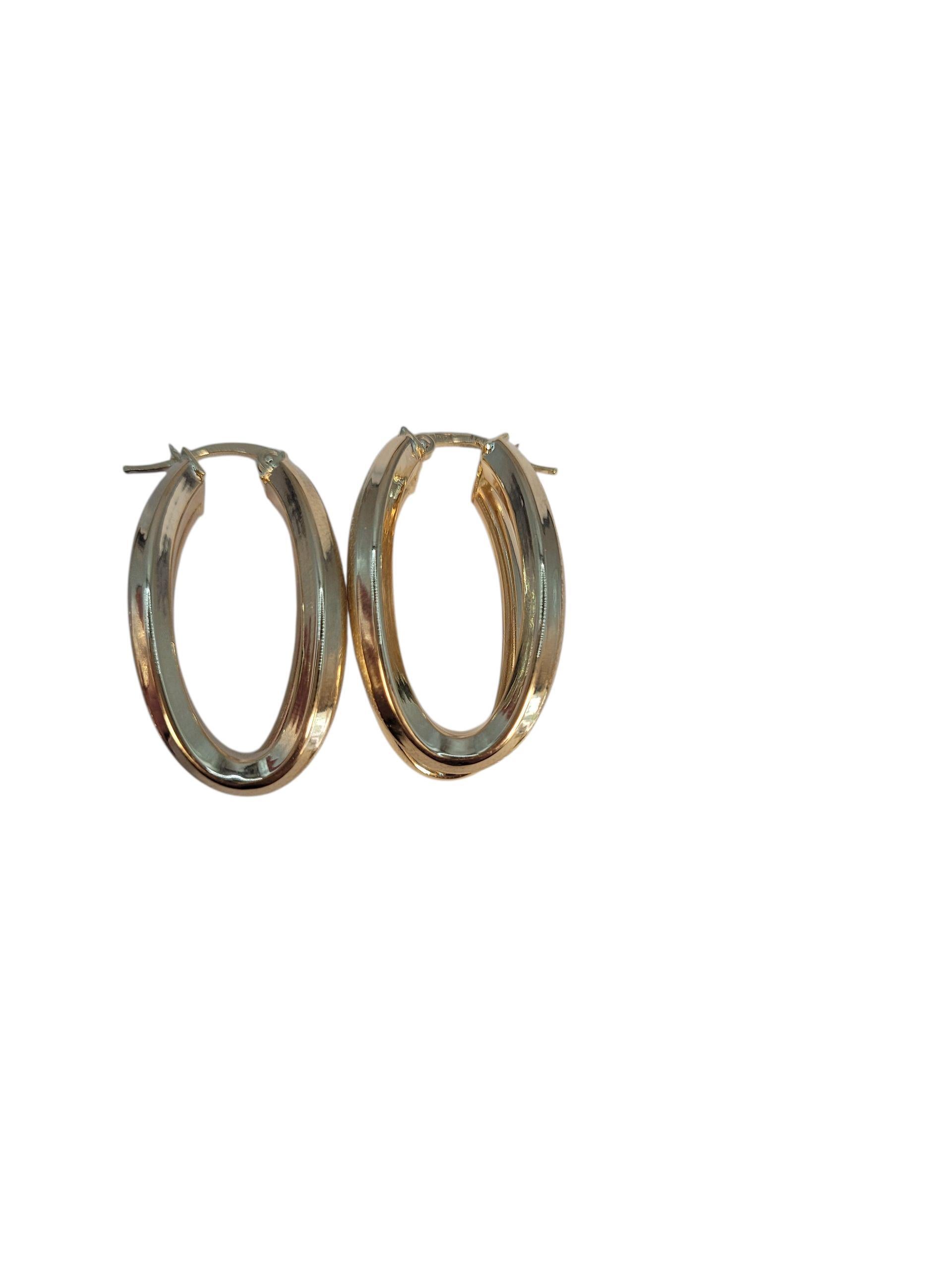 Contemporaneo Orecchini a cerchio ovali doppi in oro giallo 14k con texture leggera #23145 in vendita
