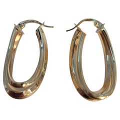 14k Yellow Gold Lightly Textured Double Oval Hoop Earrings #23145