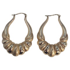 14K Yellow Gold Lightly Textured Shrimp-Style Hoop Earrings #23545