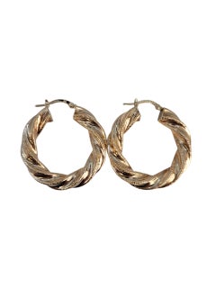 14k Yellow Gold Lightly Textured Twisted Hoop Earrings #23207