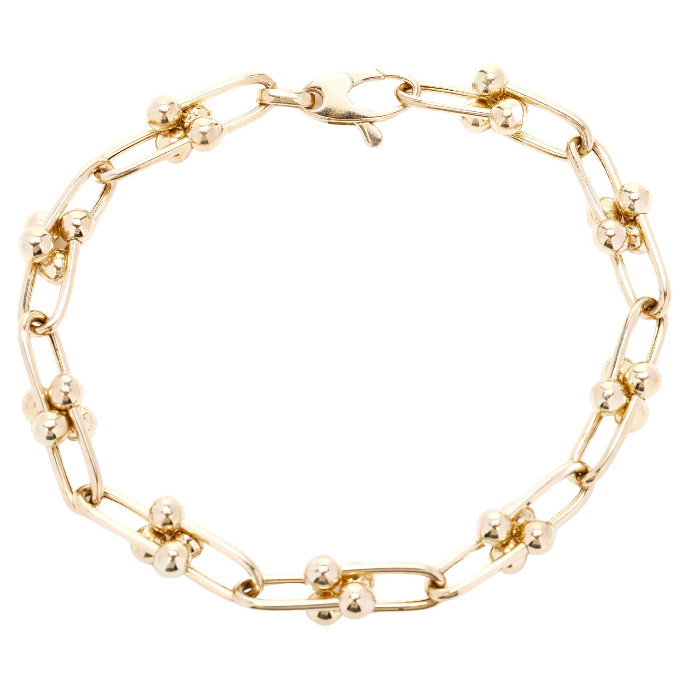 14k Yellow Gold Link Bracelet, Length 7.75 Inches, Everyday Wear, Stackable