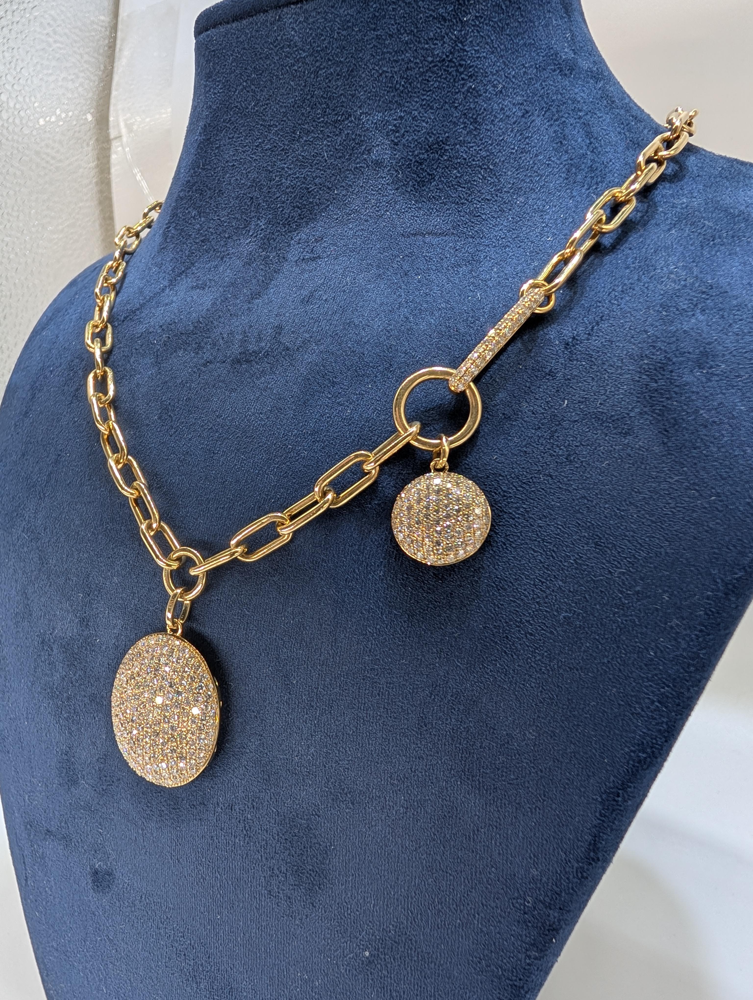Taille ronde Chaîne collier à maillons en or jaune 14 carats et diamants 3,70 carats en vente