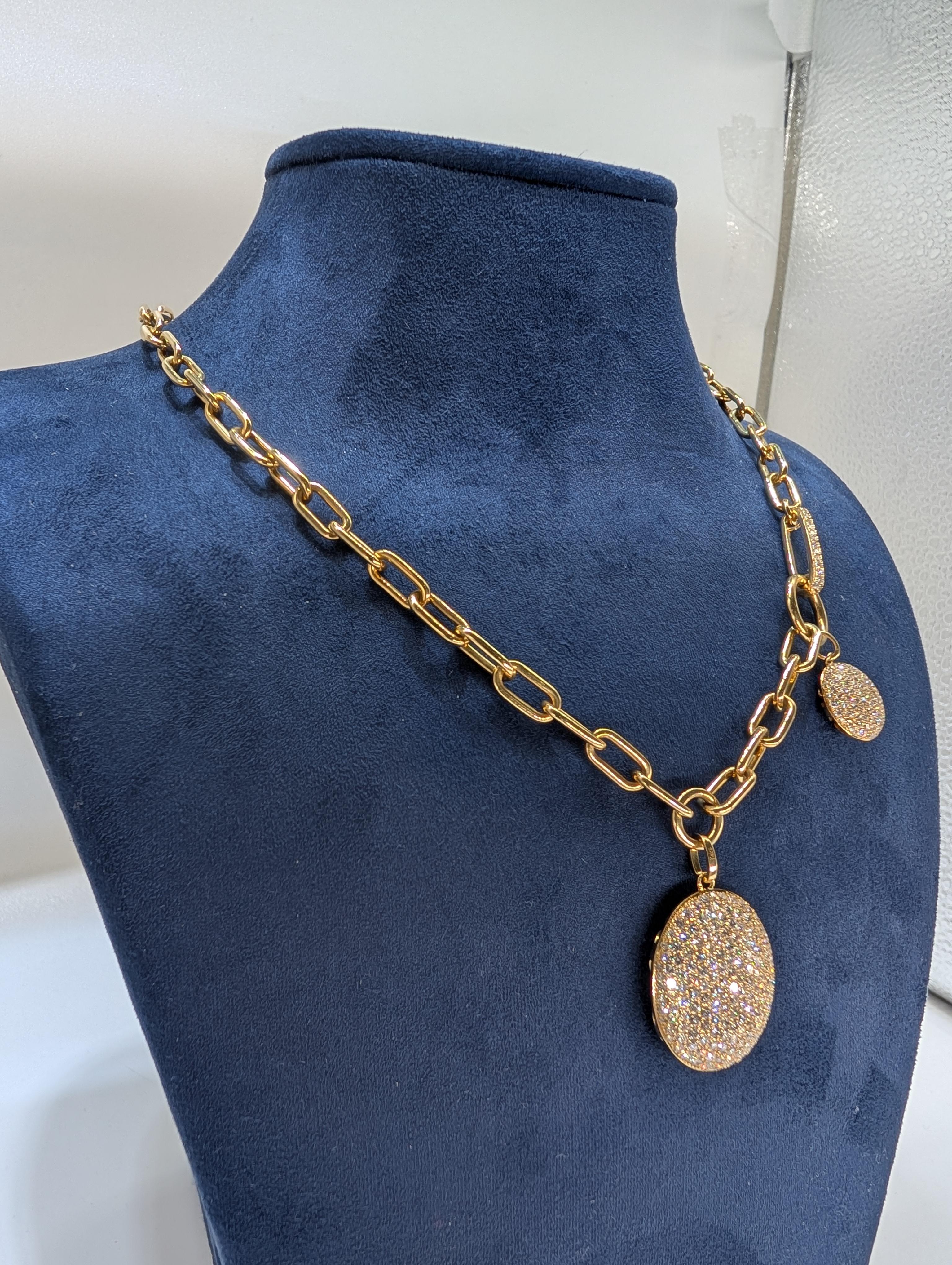 Chaîne collier à maillons en or jaune 14 carats et diamants 3,70 carats Neuf - En vente à New York, US