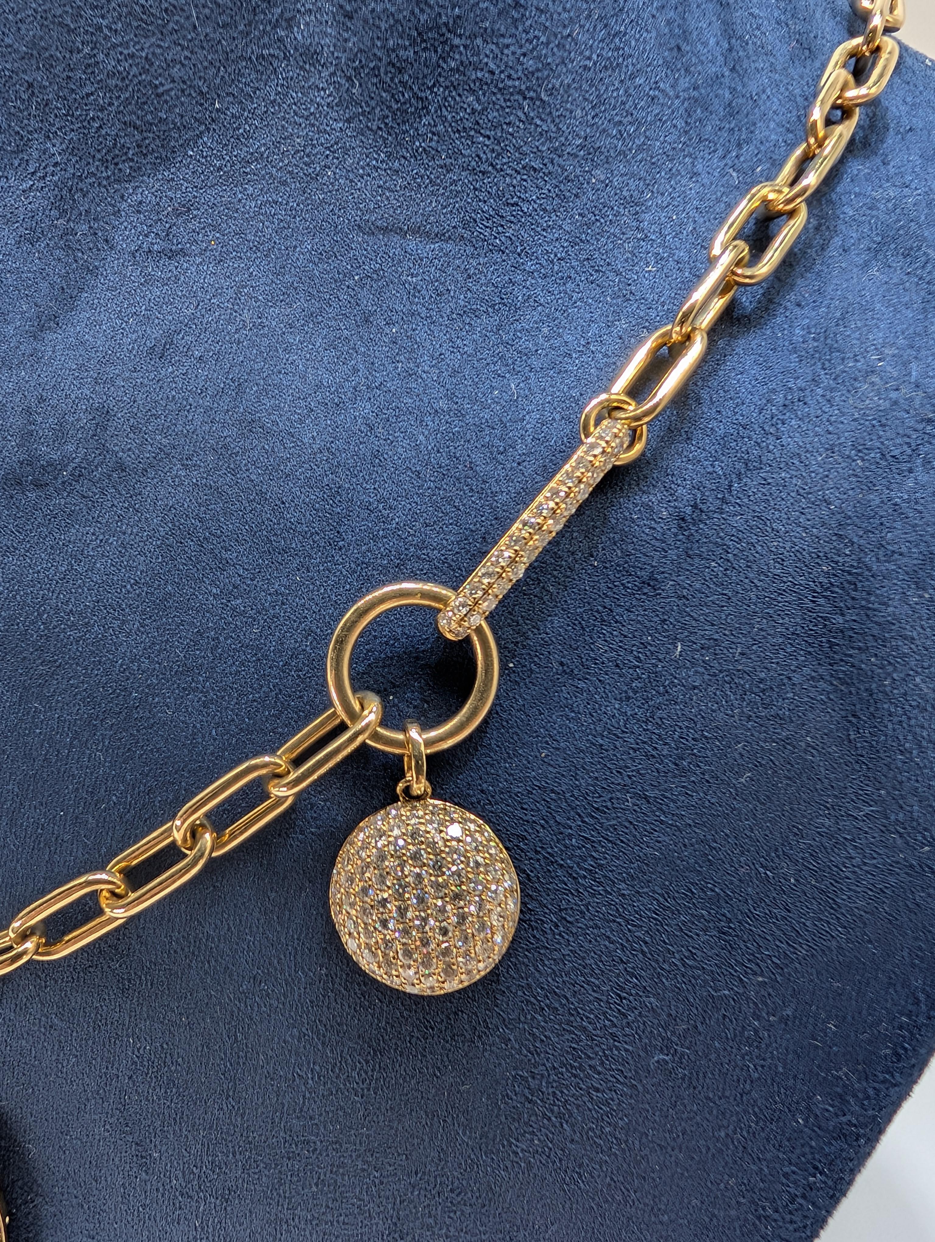 Chaîne collier à maillons en or jaune 14 carats et diamants 3,70 carats en vente 1