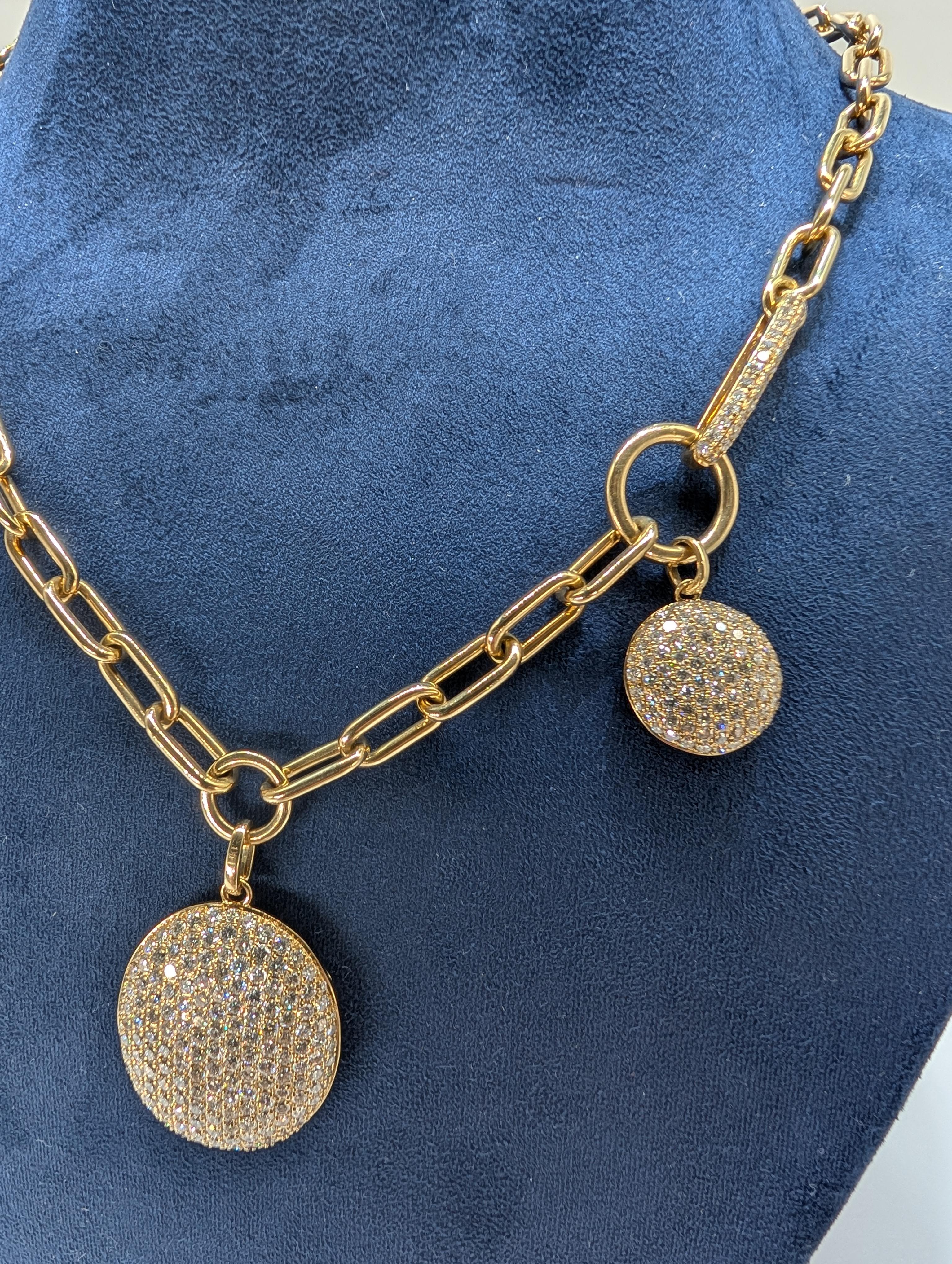 Chaîne collier à maillons en or jaune 14 carats et diamants 3,70 carats en vente 2