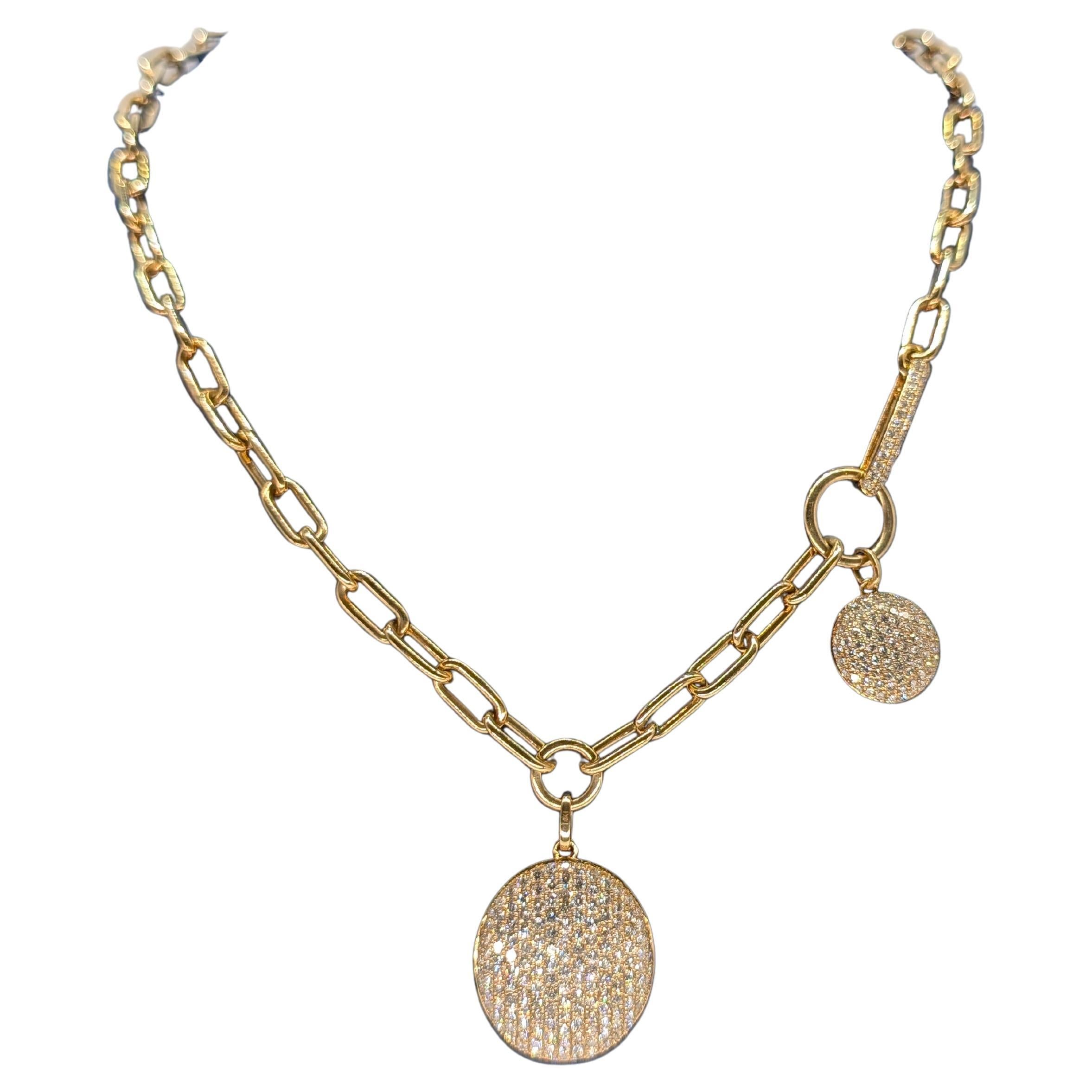 Chaîne collier à maillons en or jaune 14 carats et diamants 3,70 carats en vente