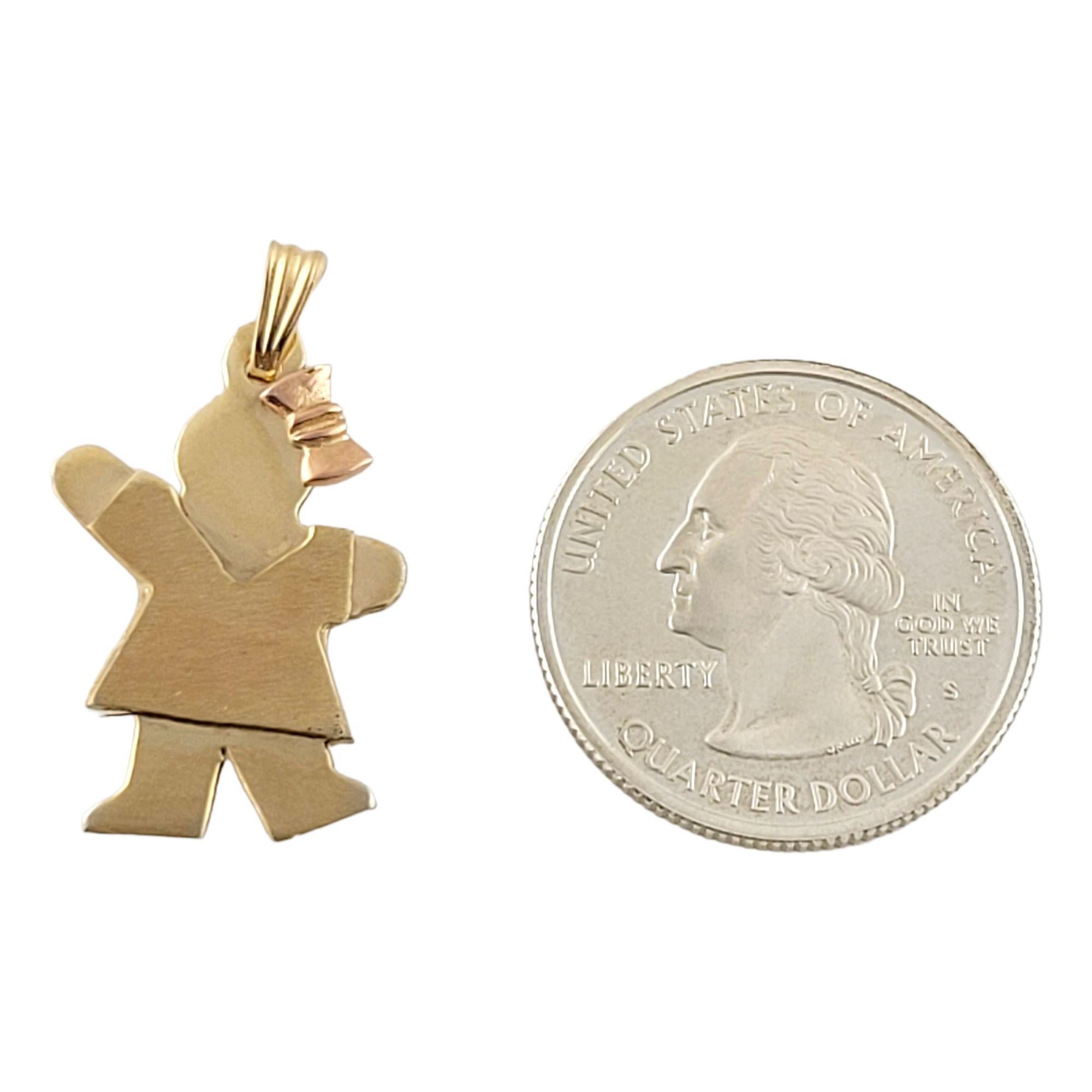 Vintage 14K Yellow Gold Little Girl Charm

This adorable little girl charm will look great on any necklace!

Size: 18mm x 30 mm x 1.5 mm

Weight: 3.2gr / 2.0dwt

Hallmark: 14K

Very good condition, professionally polished.

*Chain not