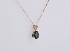 14K Yellow Gold London Blue Topaz Teardrop & Diamond Disc Pendant