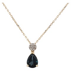 14K Yellow Gold London Blue Topaz Teardrop & Diamond Disc Pendant