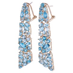14k Yellow Gold Long Earrings with Blue Topaz