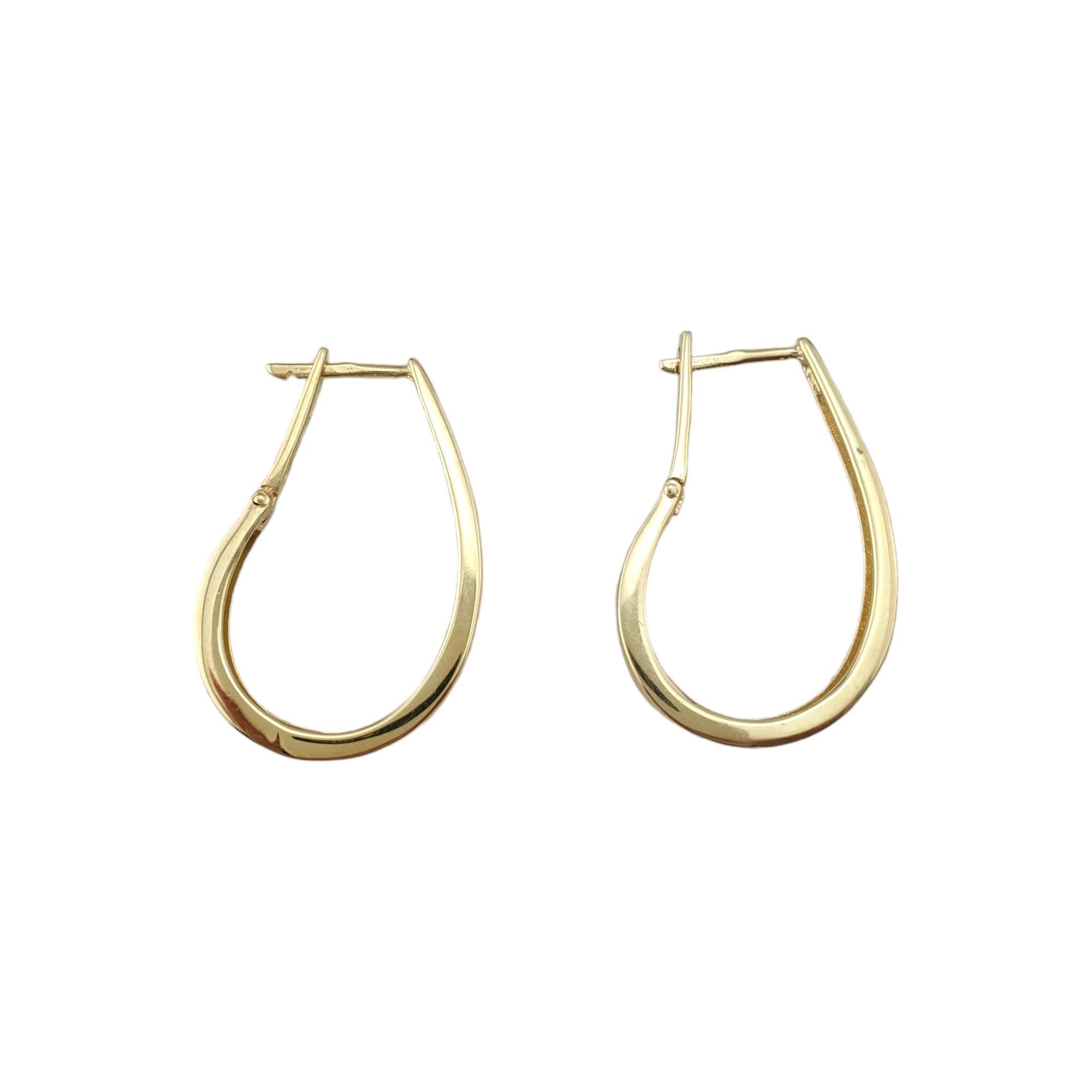 14K Yellow Gold Long Oval Hoop Earrings 

Simply elegant oval hoop earrings in 14K yellow gold with flip-up back closure. 

Hallmark: 14K

Weight: 5.9 g/ 3.8 dwt.

Size: 30.9 mm X 3.8 mm X 2.7 mm

Very good condition, professionally polished.

Will
