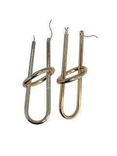 14k Yellow Gold Long Oval Paperclip Hoop Earrings #23147