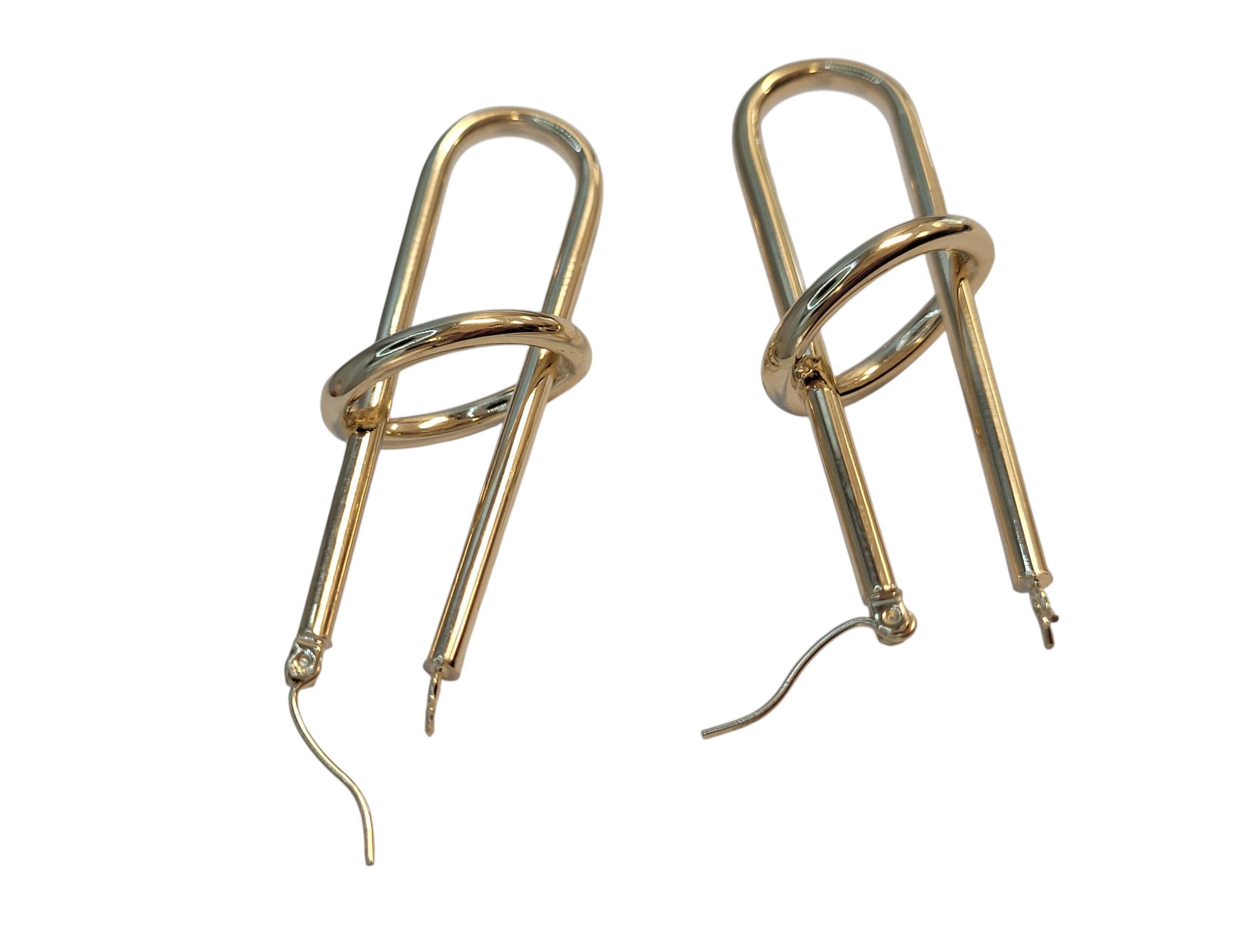 Contemporaneo Orecchini a cerchio ovali lunghi in oro giallo 14k #23147 in vendita