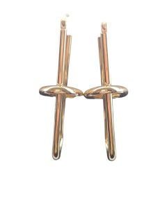 14k Yellow Gold Long Oval Paperclip Hoop Earrings #23147