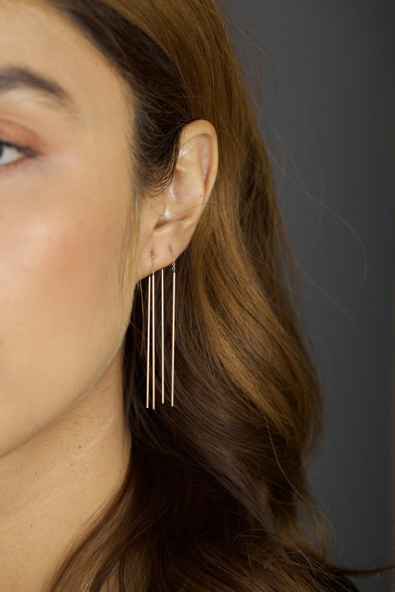 14 Karat Yellow Gold Long Threader Earrings at 1stDibs double