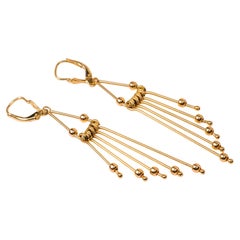 14k Yellow Gold Long Tremble Drop Earrings, Long Geometric Earrings