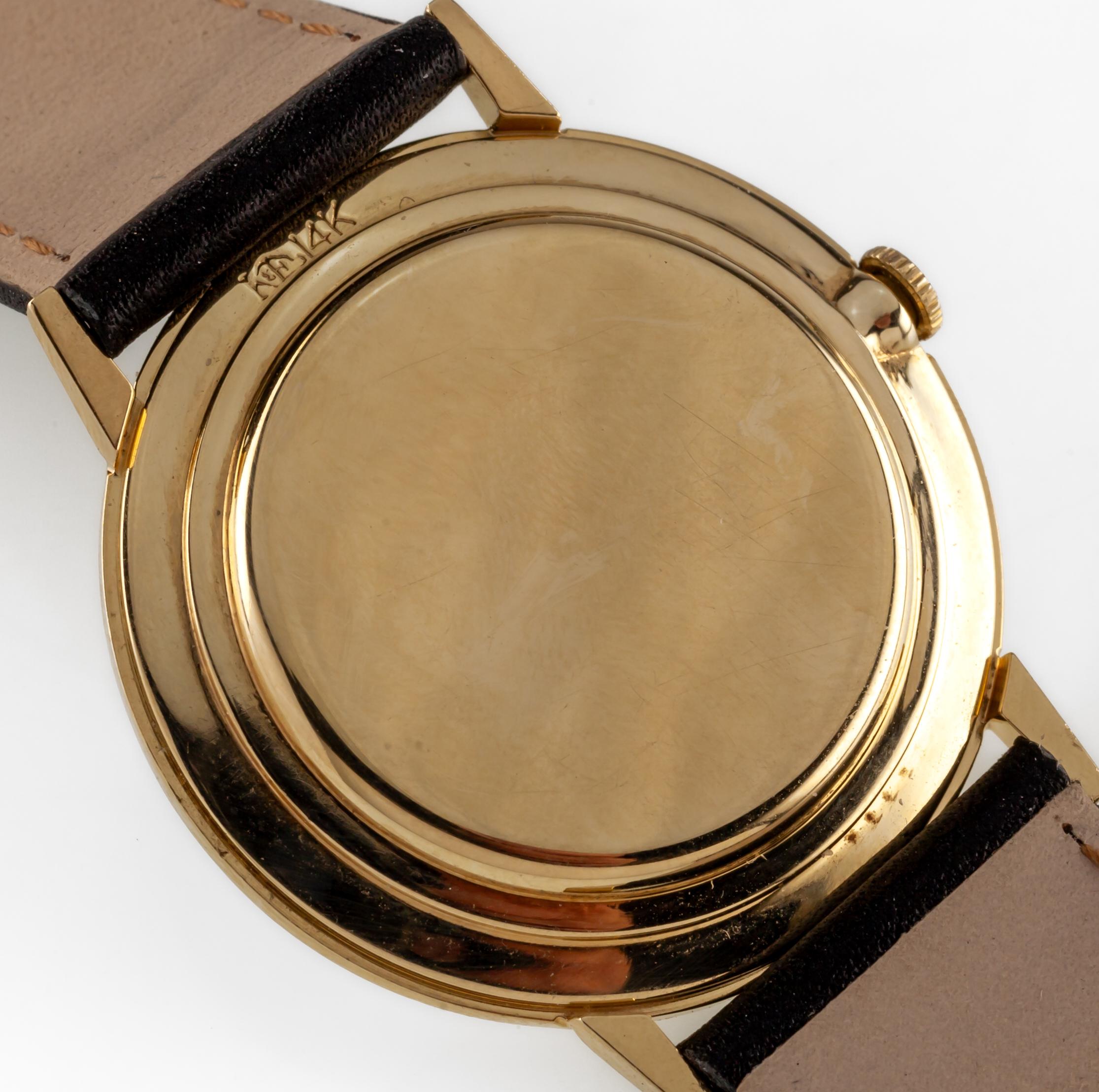 14k Yellow Gold Longines Mens Hand-Winding Watch w/ Leather Band 23.Z In Good Condition In Sherman Oaks, CA