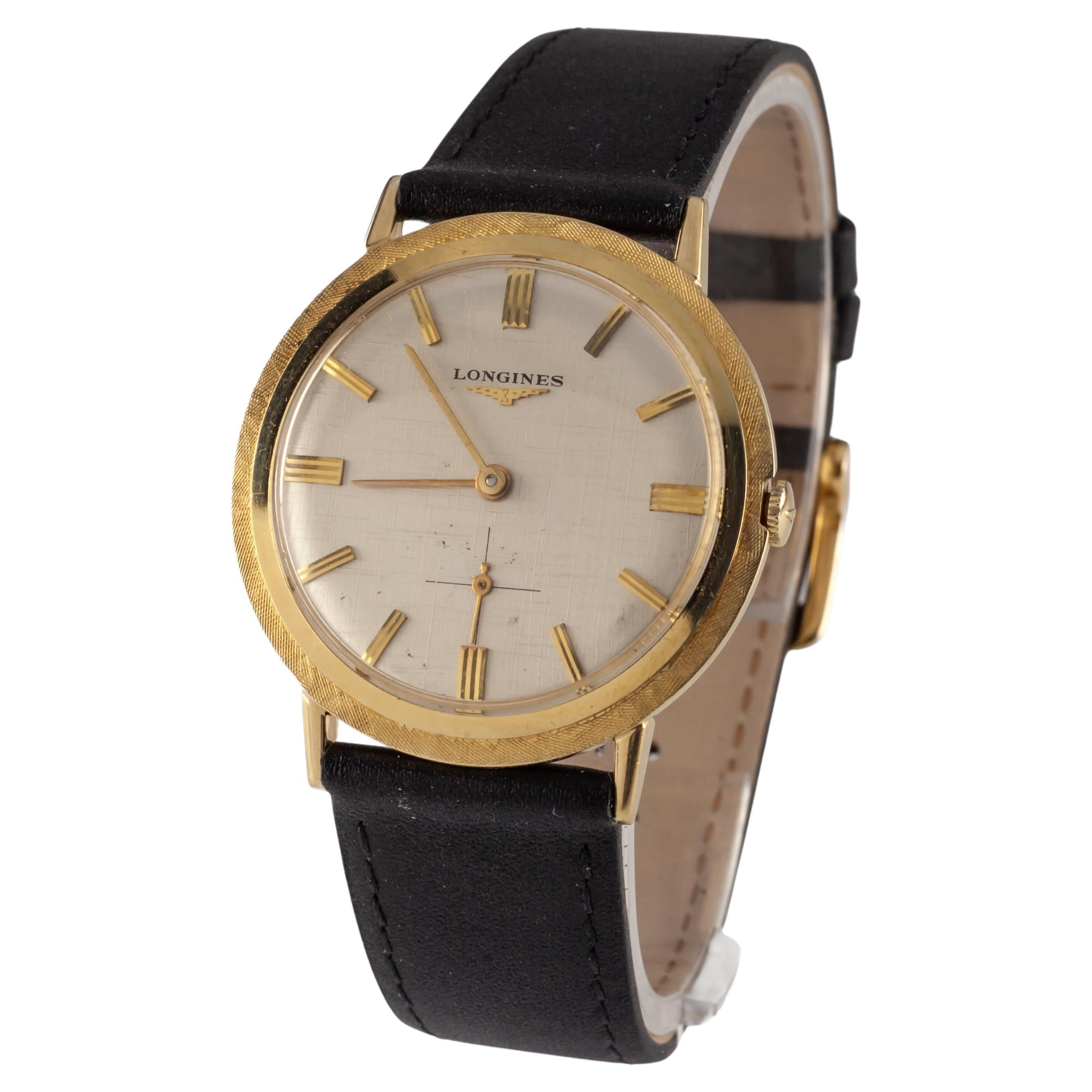 14k Gelbgold Longines Herren Hand-Winding-Uhr mit Lederband 23.Z im Angebot