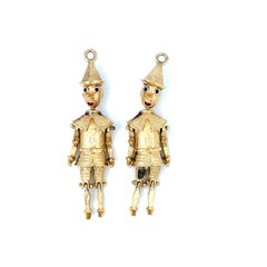 14k Yellow-Gold Lot of Two Articulating Tin-men w/ 0.80ct Emeralds 14.4 g 1-7/8"