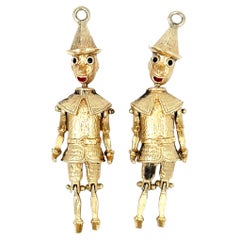 14k Yellow-Gold Lot of Two Articulating Tin-men w/ 0.80ct Emeralds 14.4 g 1-7/8"
