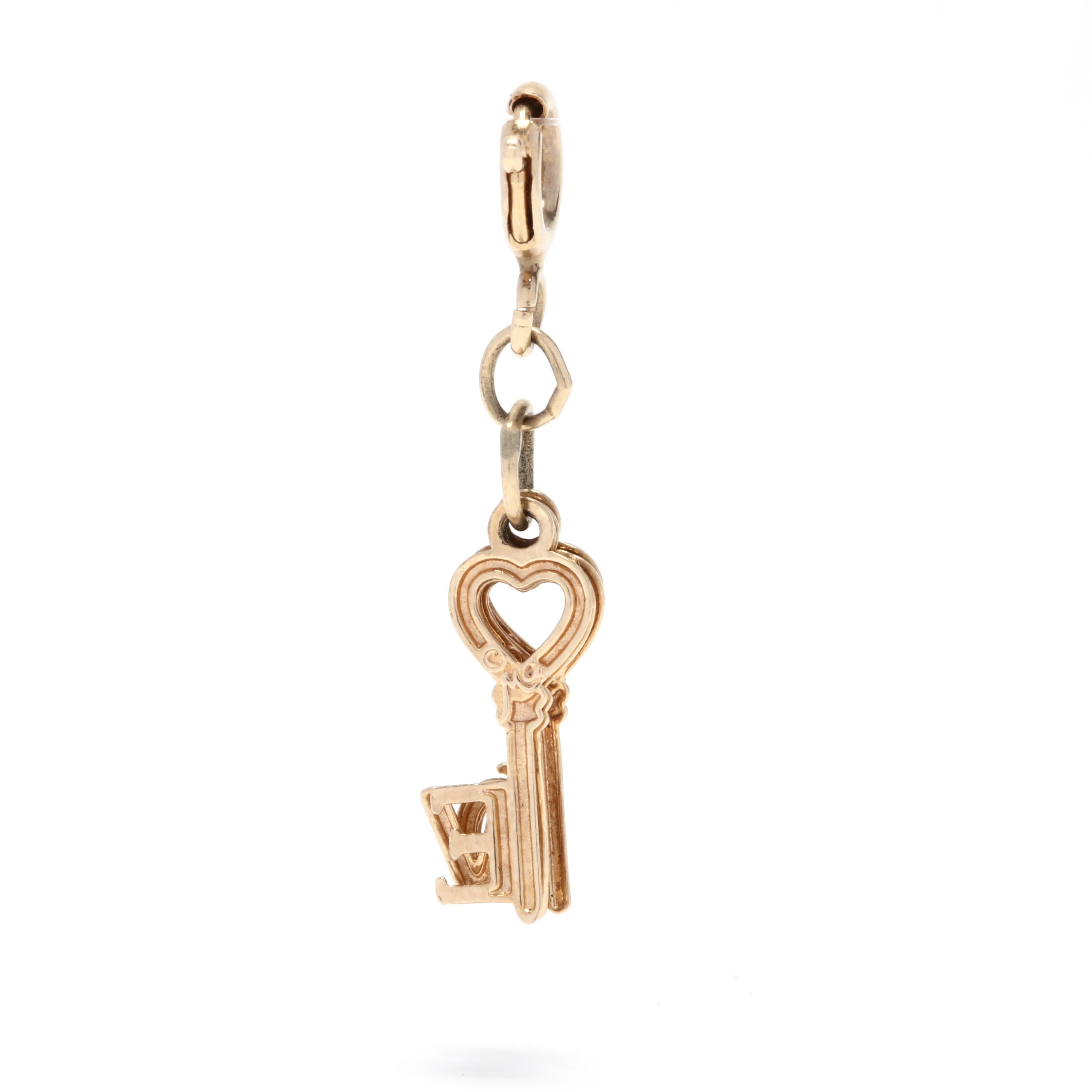 Women's or Men's 14 Karat Yellow Gold 'LOVE' Keys Charm / Pendant