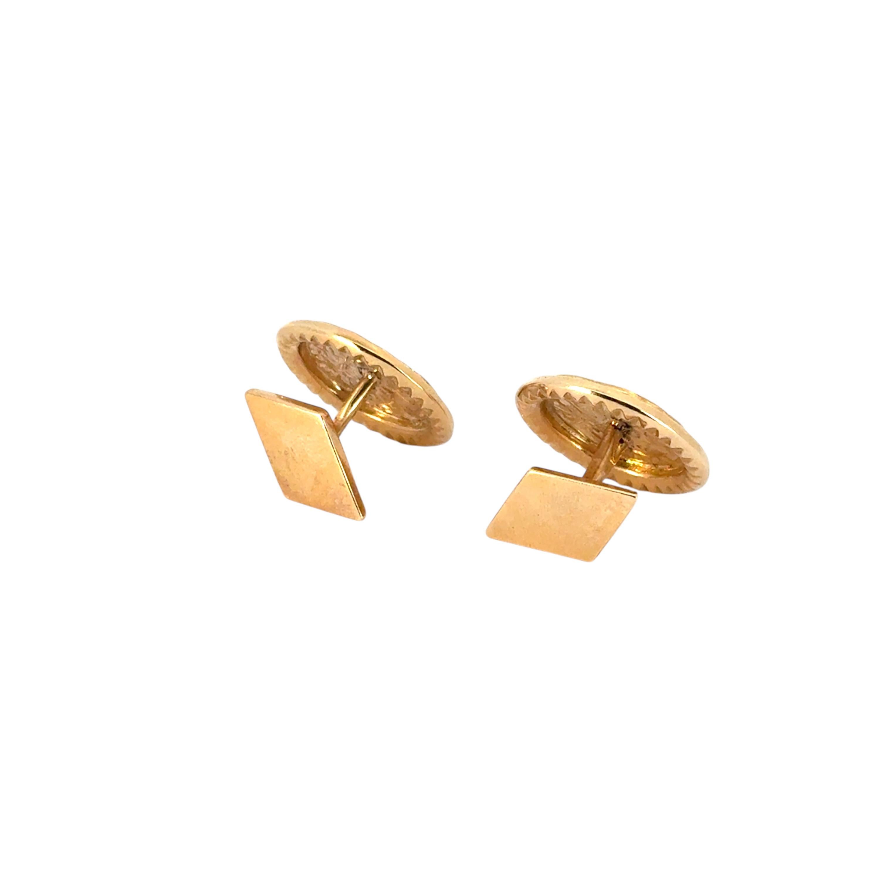 14k Yellow Gold Lucien Piccard Coin Black Spinel Cufflinks For Sale 4