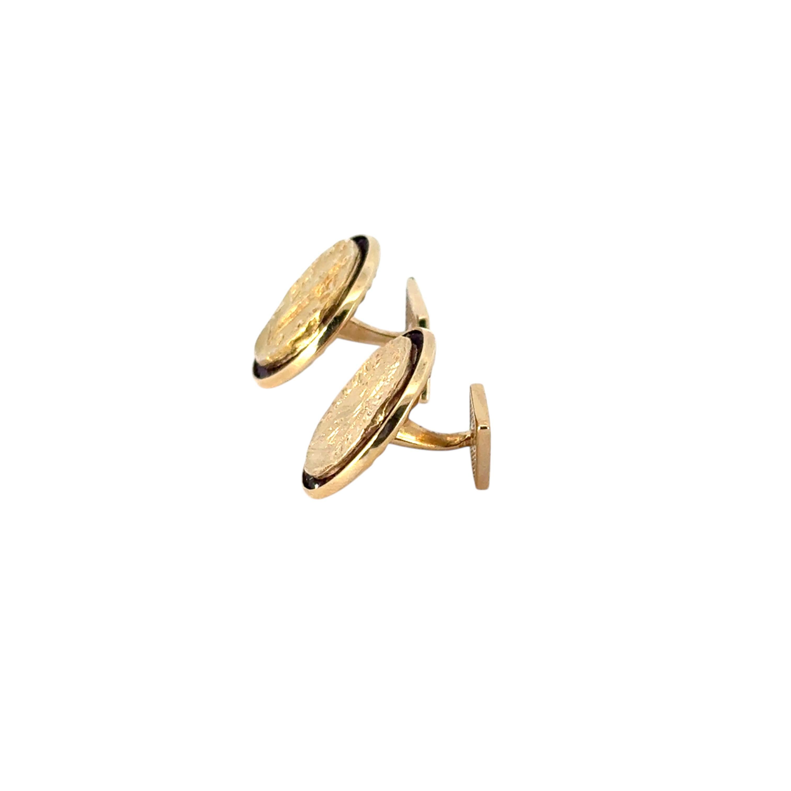 14k Yellow Gold Lucien Piccard Coin Black Spinel Cufflinks For Sale 8