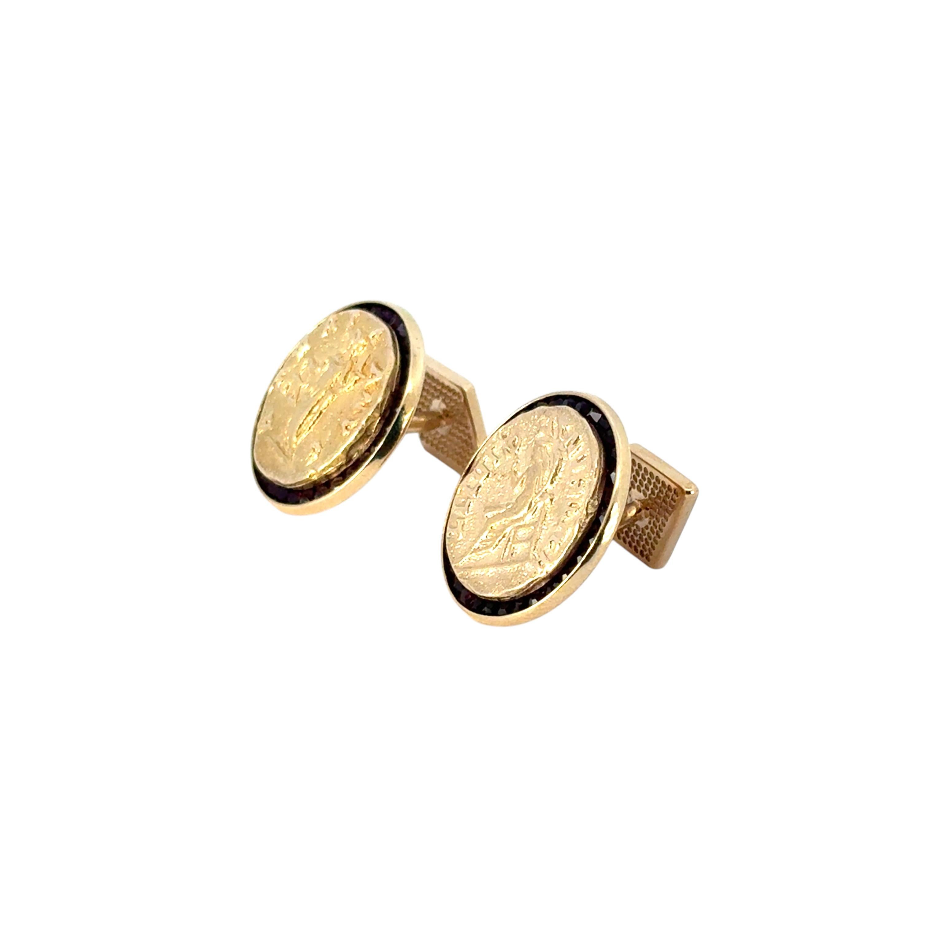 14k Yellow Gold Lucien Piccard Coin Black Spinel Cufflinks For Sale 9