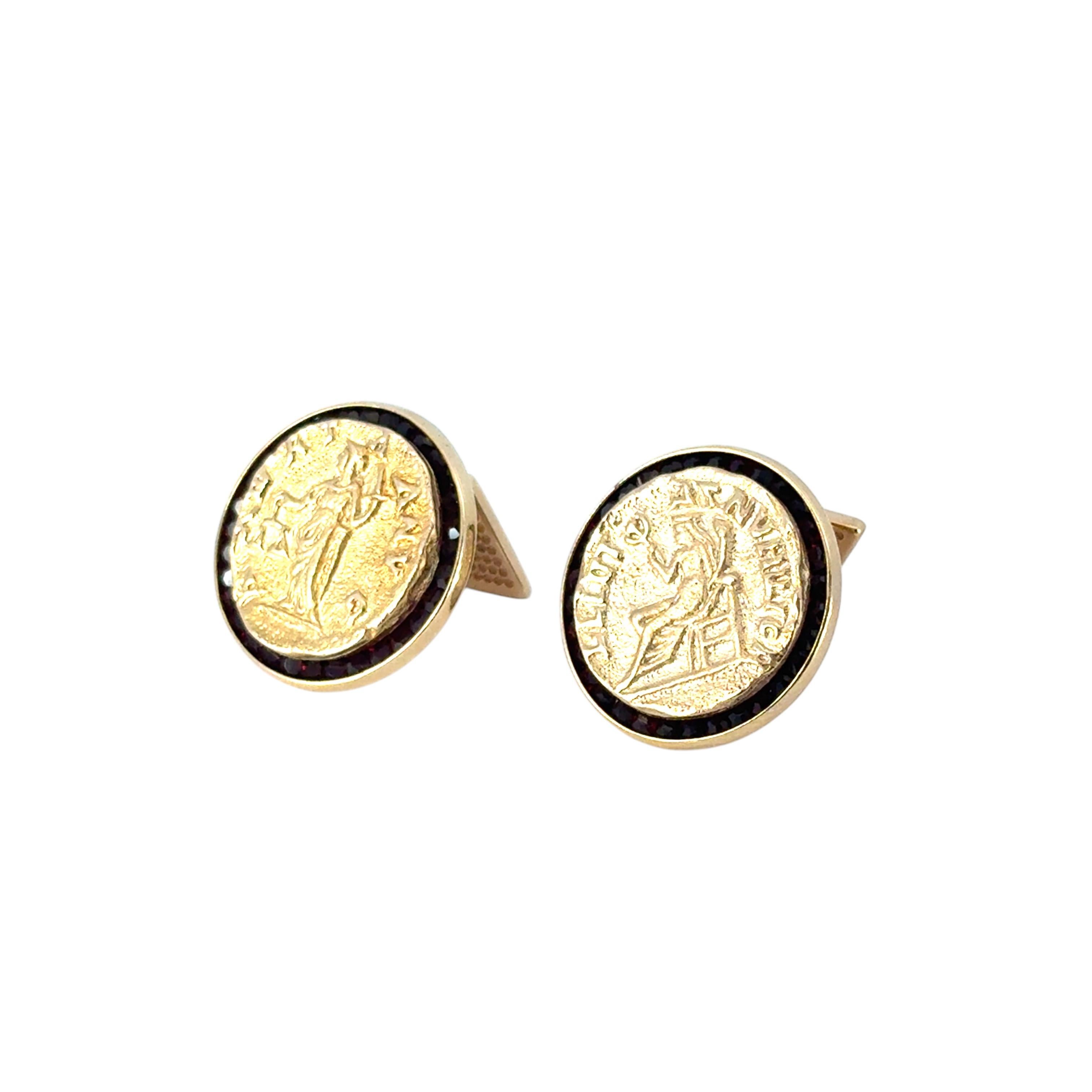14k Yellow Gold Lucien Piccard Coin Black Spinel Cufflinks For Sale 10