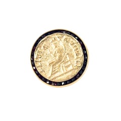14k Yellow Gold Lucien Piccard Coin Black Spinel Cufflinks