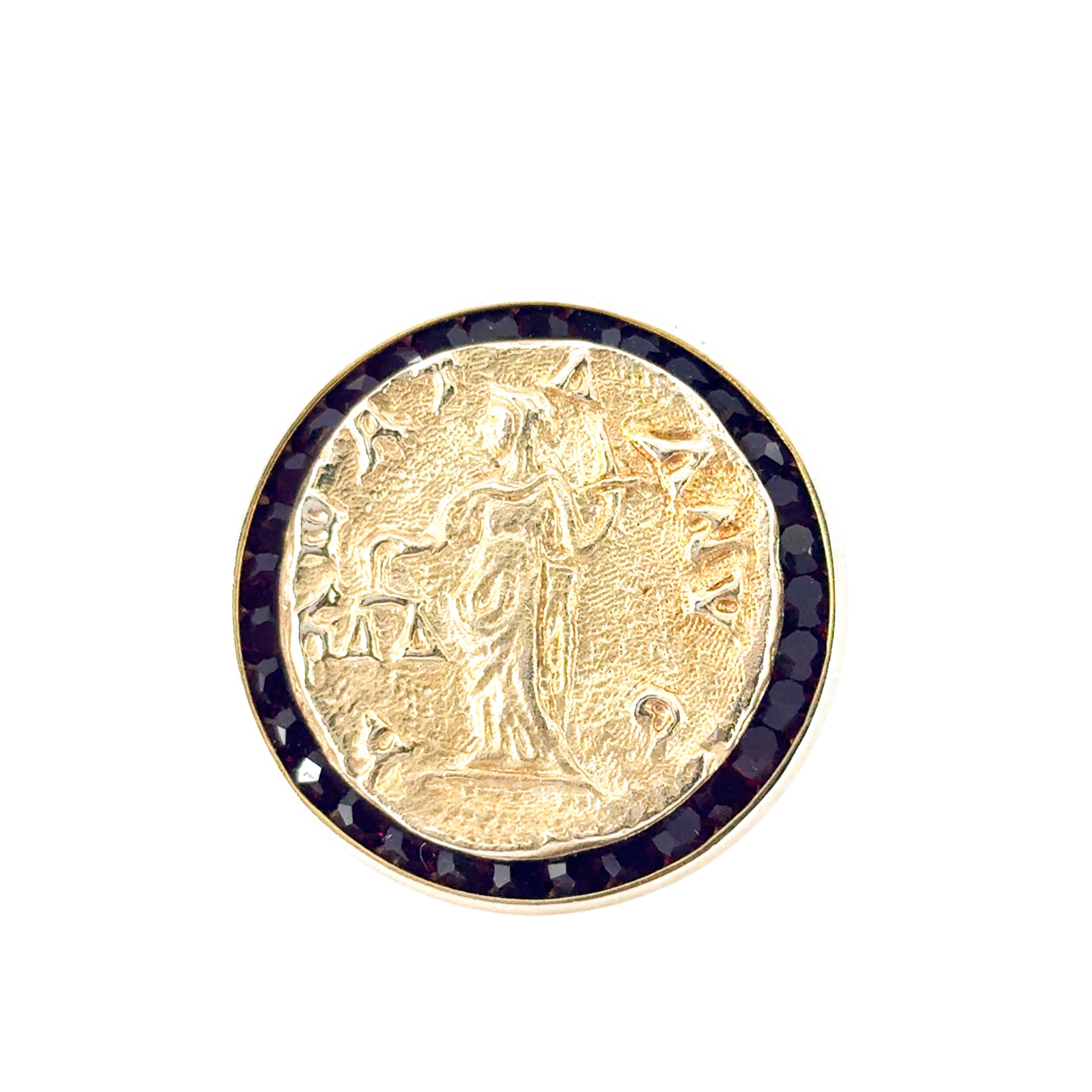 Modern 14k Yellow Gold Lucien Piccard Coin Black Spinel Cufflinks For Sale