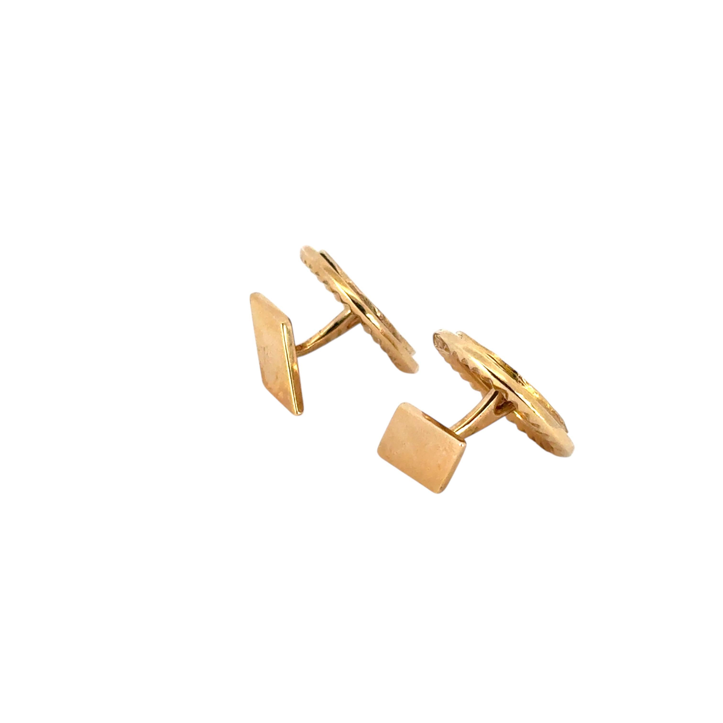 14k Yellow Gold Lucien Piccard Coin Black Spinel Cufflinks For Sale 3