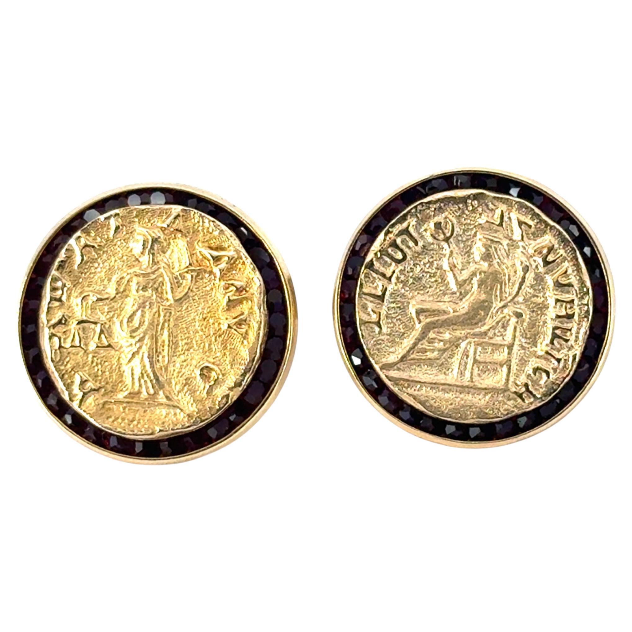 14k Yellow Gold Lucien Piccard Coin Black Spinel Cufflinks