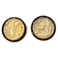14k Yellow Gold Lucien Piccard Coin Black Spinel Cufflinks