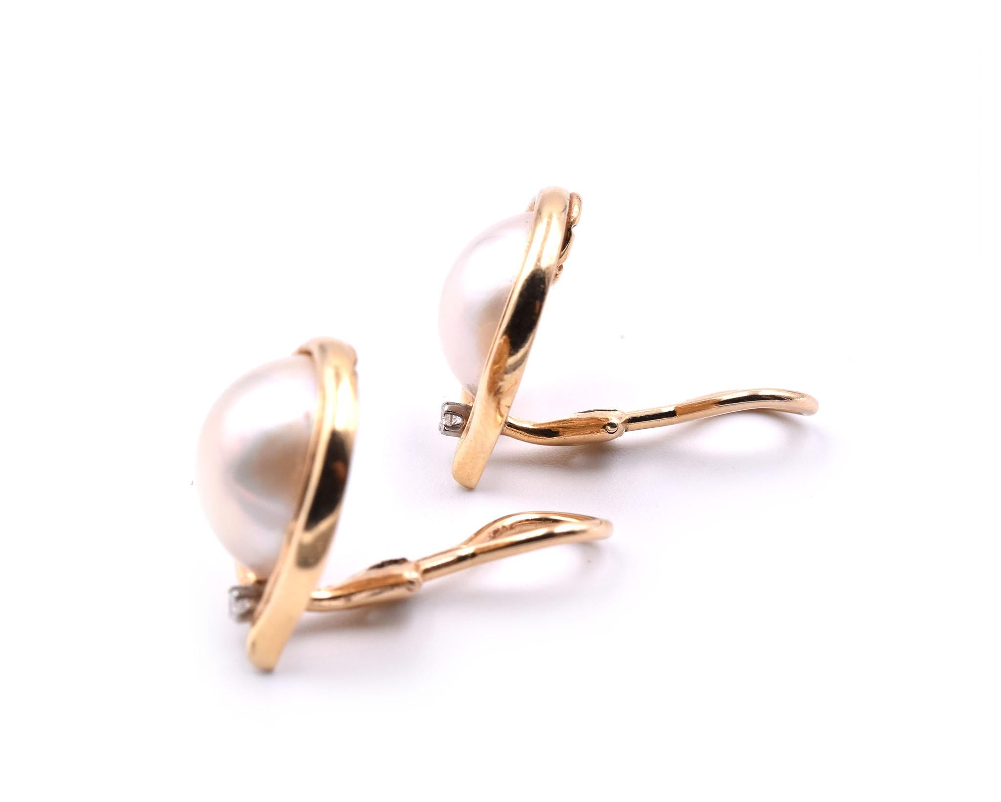 Women's 14 Karat Yellow Gold Mabe Pearl and Diamond Clip-On Earrings