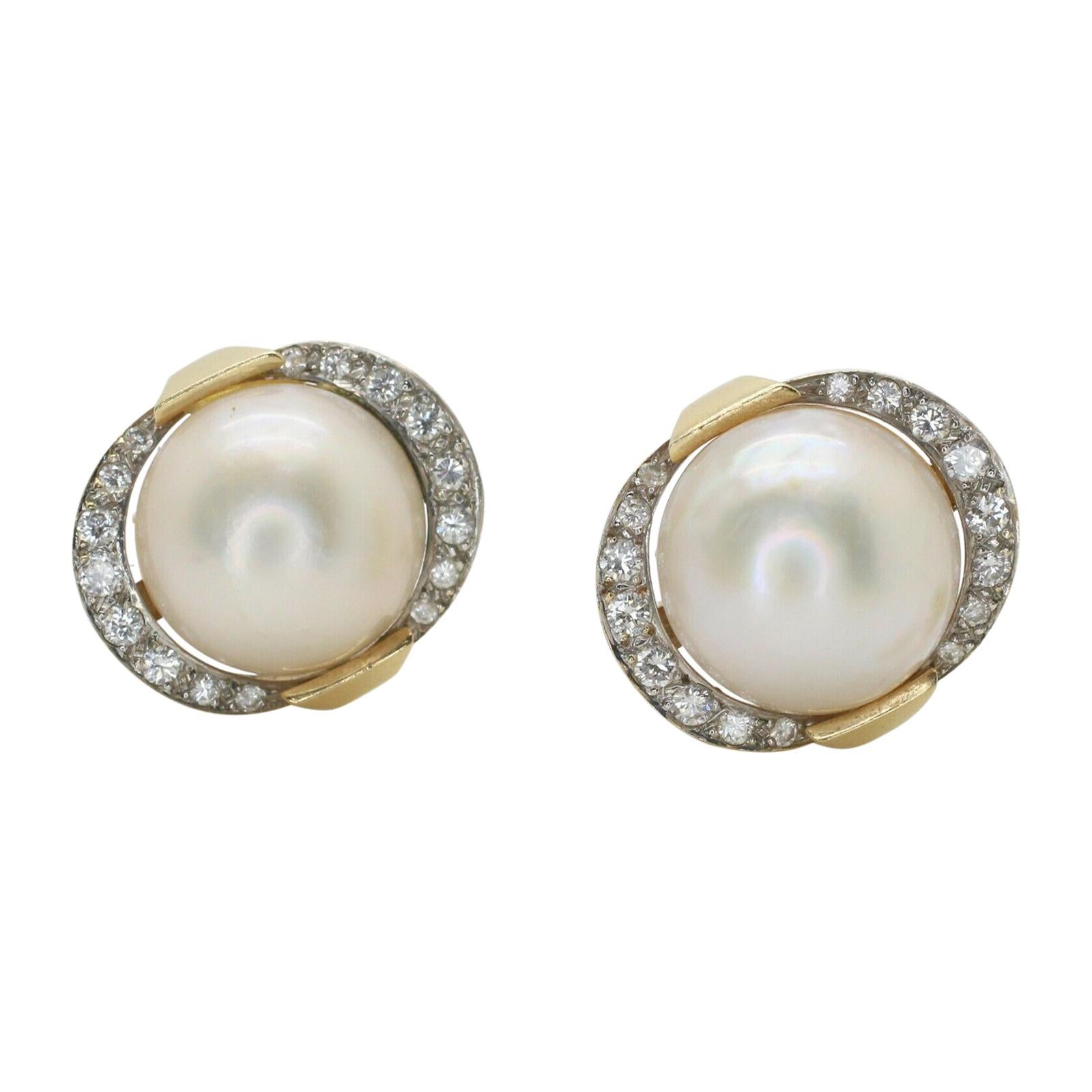 14k Yellow Gold Mabe Pearl and Diamond Earrings