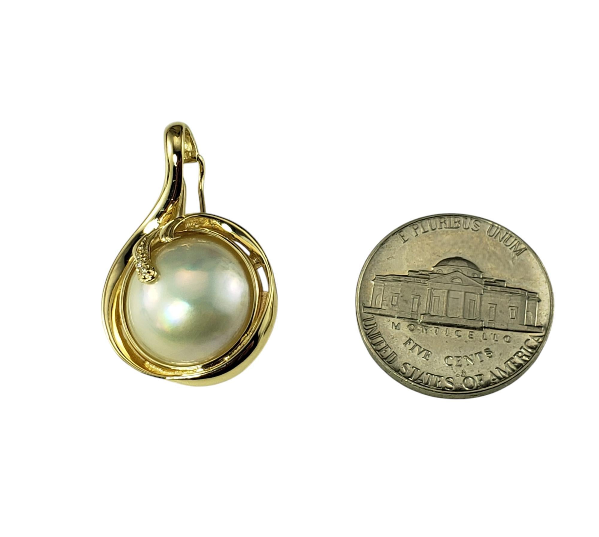 14K Yellow Gold Mabe Pearl and Diamond Enhancer Pendant #22287 For Sale 1