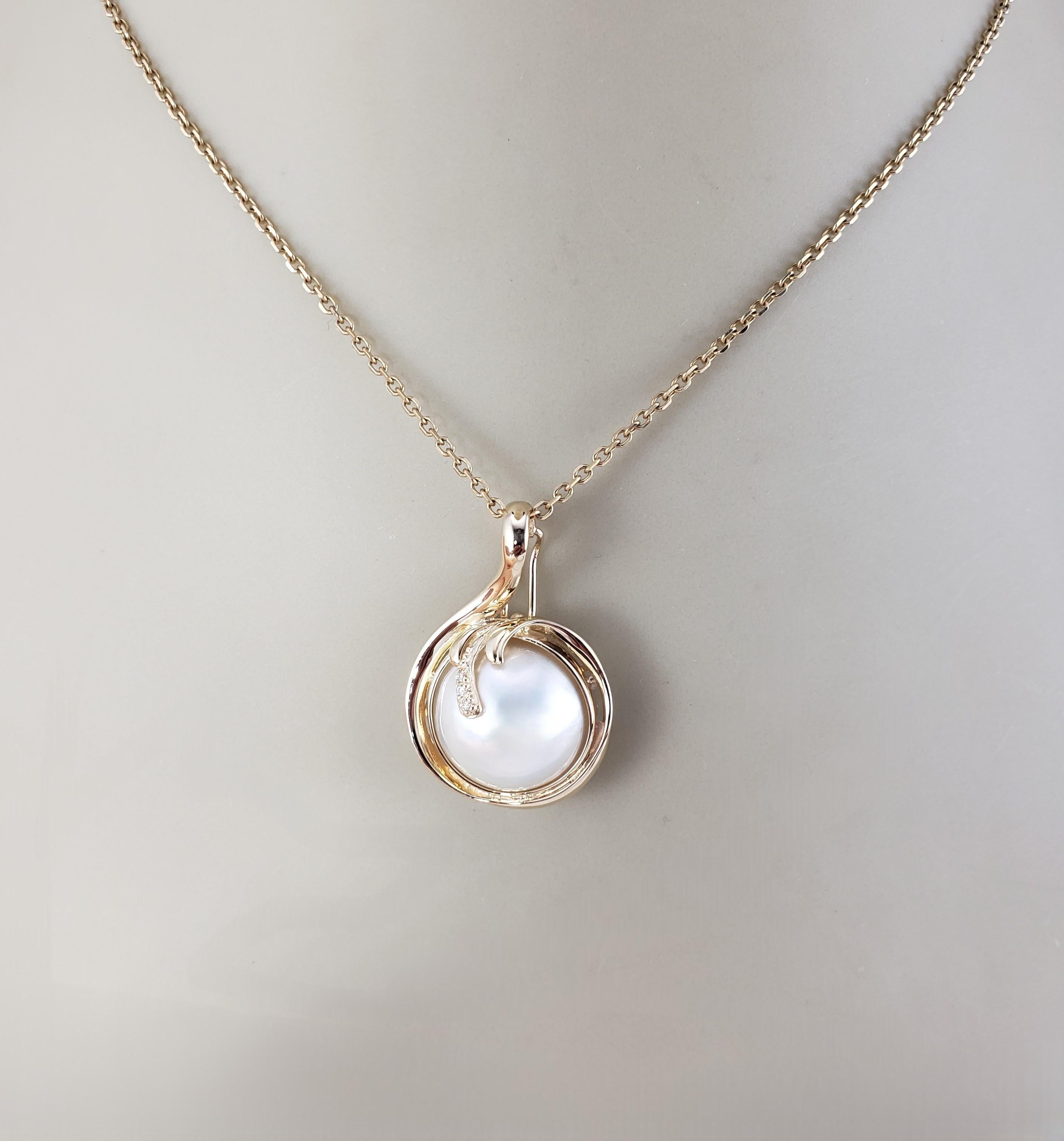 14K Yellow Gold Mabe Pearl and Diamond Enhancer Pendant #22287 For Sale 3