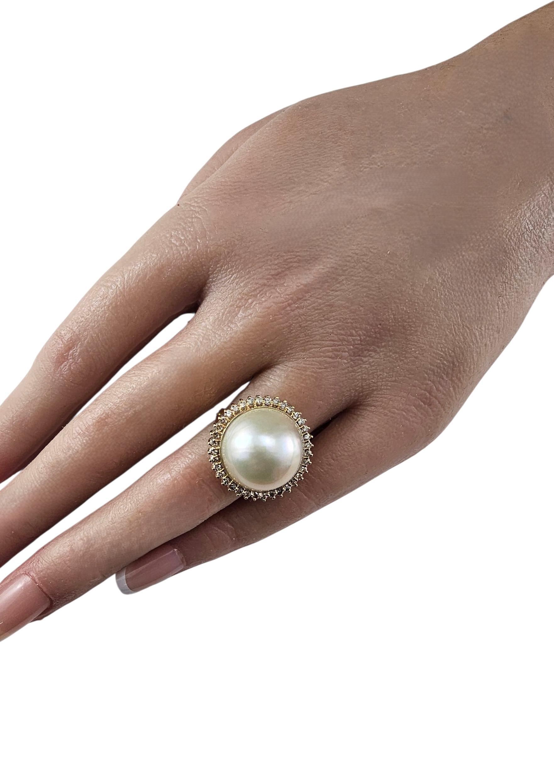 Donna Anello con perle e diamanti Mabe in oro giallo 14K misura 7 #23549 in vendita